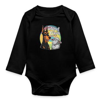 Cool Doberman with Sheep - Organic Longsleeve Baby Bodysuit - black - Front