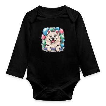 Chien Samoyède avec des bulles de savon - Body Bébé bio manches longues - noir - Devant