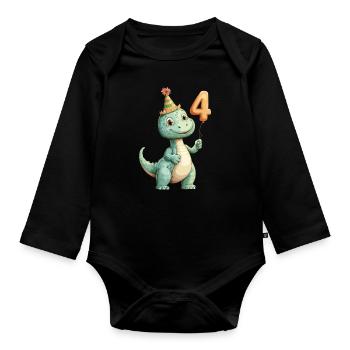 4th Birthday Dino - Organic Longsleeve Baby Bodysuit - black - Front