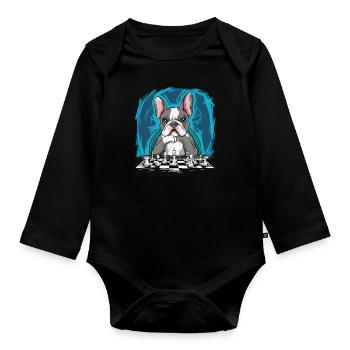 Französische Bulldogge spielt Schach - Baby Bio-Langarm-Body - Schwarz - Vorne