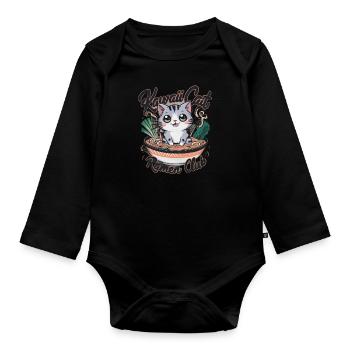 Kawaii Katze mit Ramen Schüssel - Baby Bio-Langarm-Body - Schwarz - Vorne