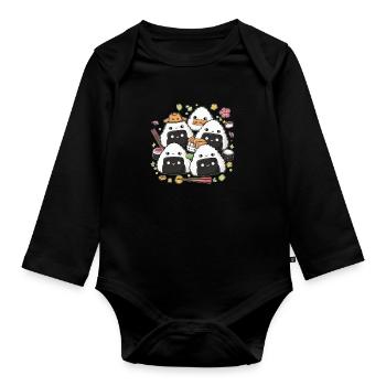 Niedliche Kawaii Onigiri Reisbällchen - Baby Bio-Langarm-Body - Schwarz - Vorne