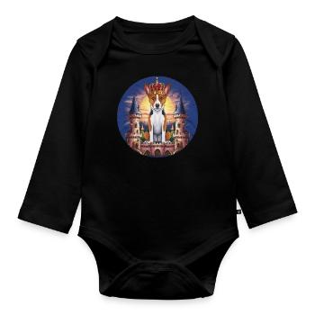 Cartoon Basenji dog with crown and lock - Organic Longsleeve Baby Bodysuit - black - Front