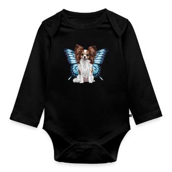 Dessin animé Papillon chien avec des ailes de papillon - Body Bébé bio manches longues - noir - Devant