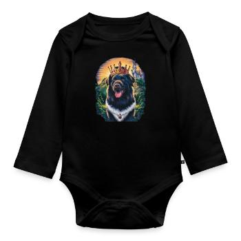 Large Münsterland dog with crown and lock - Organic Longsleeve Baby Bodysuit - black - Front