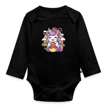 Kawaii Einhorn mit leckerem Essen - Baby Bio-Langarm-Body - Schwarz - Vorne