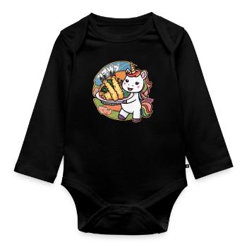 Licorne Kawaii avec Tempura de Crevettes - Body Bébé bio manches longues - noir - Devant
