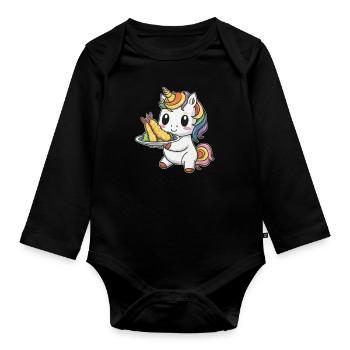Licorne Kawaii avec Tempura de Crevettes - Body Bébé bio manches longues - noir - Devant