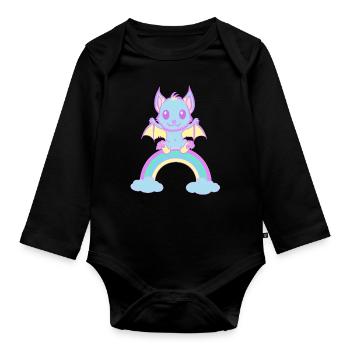 cute bat bats - Organic Longsleeve Baby Bodysuit - black - Front
