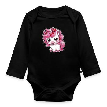 Cooles Kawaii Einhorn mit Kirschen - Baby Bio-Langarm-Body - Schwarz - Vorne