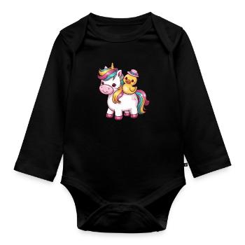 Licorne kawaii avec canard en caoutchouc mignon - Body Bébé bio manches longues - noir - Devant
