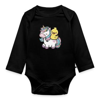 Licorne kawaii avec canard en caoutchouc mignon - Body Bébé bio manches longues - noir - Devant