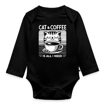 Katze und Kaffee ist alles was ich brauche - Baby Bio-Langarm-Body - Schwarz - Vorne