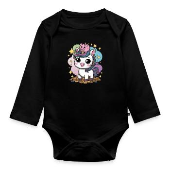 Licorne Kawaii cool avec tirelire - Body Bébé bio manches longues - noir - Devant