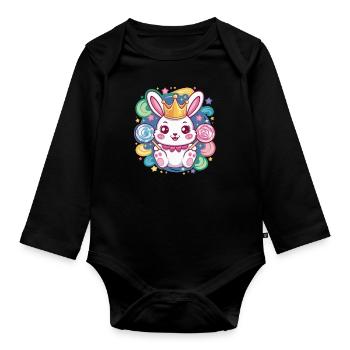 Lapin kawaii avec couronne et sucettes - Body Bébé bio manches longues - noir - Devant