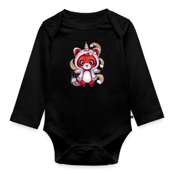 Roter Einhorn Panda - Baby Bio-Langarm-Body - Schwarz - Vorne