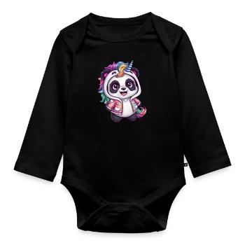 Niedlicher Einhorn Panda - Baby Bio-Langarm-Body - Schwarz - Vorne