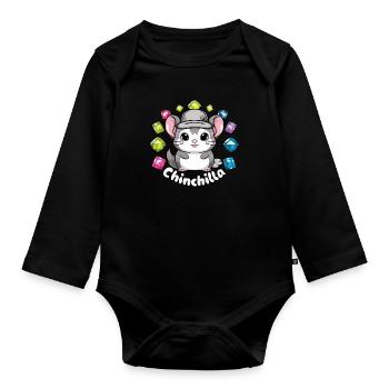 Kawaii chinchilla with bright colors - Organic Longsleeve Baby Bodysuit - black - Front