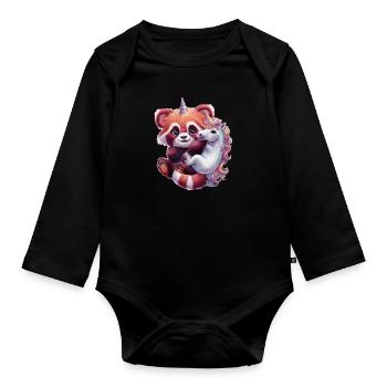 Mignon panda kawaii rouge au look de dessin animé - Body Bébé bio manches longues - noir - Devant