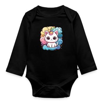 Chat licorne kawaii - Body Bébé bio manches longues - noir - Devant