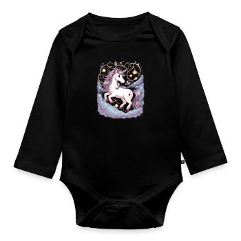 Licorne magique et imaginative avec des étoiles - Body Bébé bio manches longues - noir - Devant
