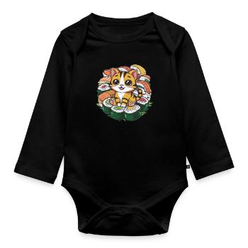 Mignon chat kawaii aime les sushis - Body Bébé bio manches longues - noir - Devant