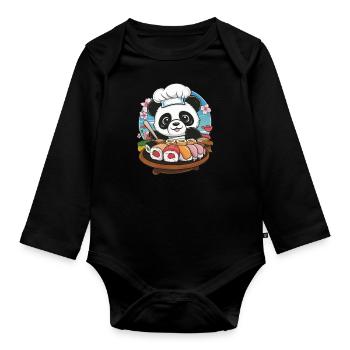 Cute Kawaii Panda with Great Sushi Variation - Organic Longsleeve Baby Bodysuit - black - Front