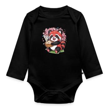 Panda roux kawaii avec boulettes farcies - Body Bébé bio manches longues - noir - Devant