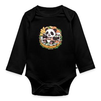 Cute Kawaii Panda with Great Sushi Variation - Organic Longsleeve Baby Bodysuit - black - Front