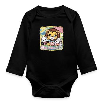 Lion Kawaii dans le style Dessin Animé Kawaii Onigiri - Body Bébé bio manches longues - noir - Devant