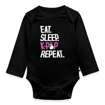 Manger Dormir K-Pop Répéter Mode de vie - Body Bébé bio manches longues - noir - Devant