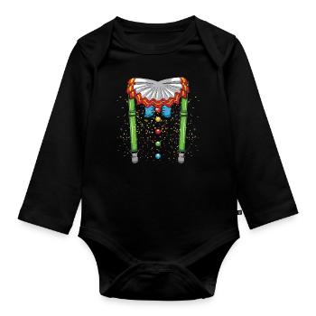 Costume de carnaval bretelles drôles boutons colorés - Body Bébé bio manches longues - noir - Devant