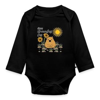Happy Groundhog Day Sunny Flower Friend - Organic Longsleeve Baby Bodysuit - black - Front