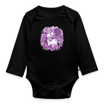 Kawaii Einhorn mit Rosen - Baby Bio-Langarm-Body - Schwarz - Vorne