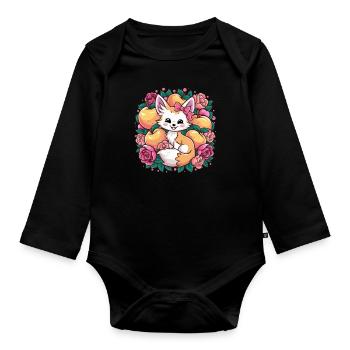 Fennec Kawaii Renard du désert aux pêches - Body Bébé bio manches longues - noir - Devant