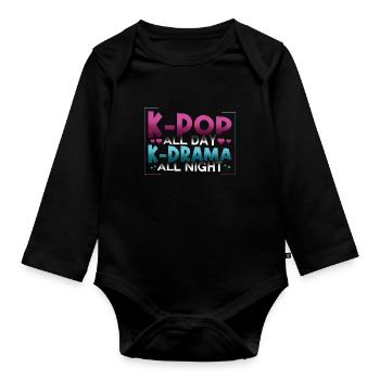 K-Pop All Day K-Drama All Night Fandom Kultur - Baby Bio-Langarm-Body - Schwarz - Vorne