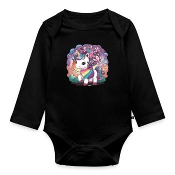 Kawaii Einhorn mit Schmetterlingen - Baby Bio-Langarm-Body - Schwarz - Vorne