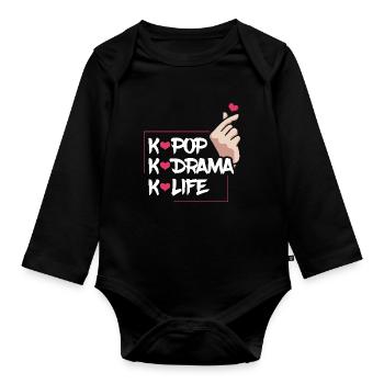 K-Pop K-Drama K-Life Begeisterung - Baby Bio-Langarm-Body - Schwarz - Vorne