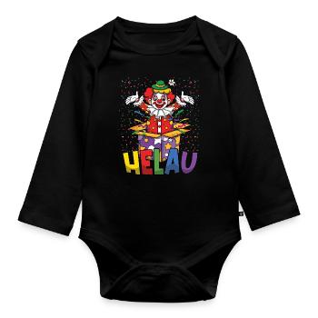 Helau Fasching Clown Konfetti Bunt Party - Baby Bio-Langarm-Body - Schwarz - Vorne