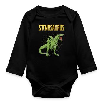 Stinosaur Pi Tag Dinosaur Design - Organic Longsleeve Baby Bodysuit - black - Front