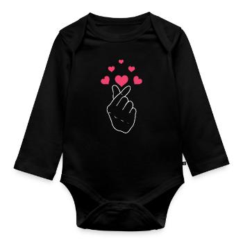 Süße Herzhand Geste Mit Herzen - Baby Bio-Langarm-Body - Schwarz - Vorne