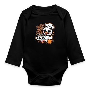 Caneton kawaii avec nouilles en tasse - Body Bébé bio manches longues - noir - Devant