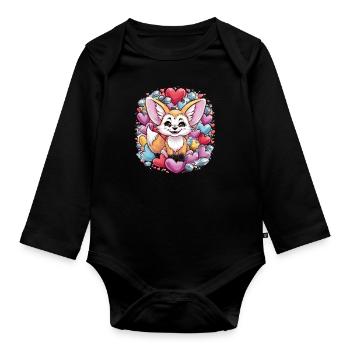 Renard du désert fennec kawaii avec des cœurs colorés - Body Bébé bio manches longues - noir - Devant