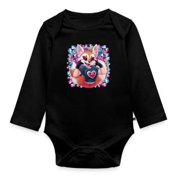 Renard du désert fennec kawaii avec des cœurs colorés - Body Bébé bio manches longues - noir - Devant