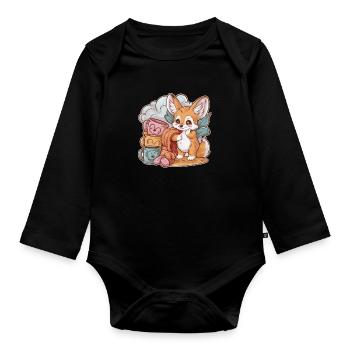 Kawaii Fennek Wüstenfuchsmit Tassen und Decke - Baby Bio-Langarm-Body - Schwarz - Vorne