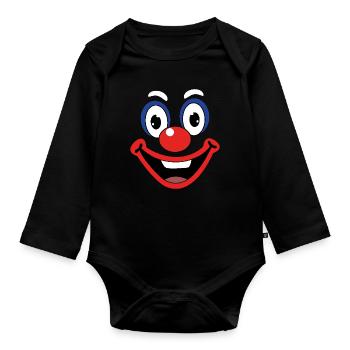 Carnival Funny Clown Face Costume - Organic Longsleeve Baby Bodysuit - black - Front