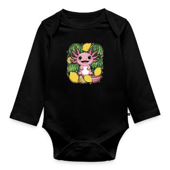 Kawaii Axolotl with Lemons and Watermelons - Organic Longsleeve Baby Bodysuit - black - Front