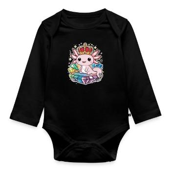 Axolotl Kawaii avec Couronne Royale. - Body Bébé bio manches longues - noir - Devant