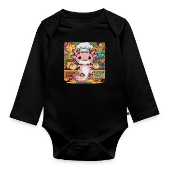 Axolotl aux boulettes japonaises - Body Bébé bio manches longues - noir - Devant