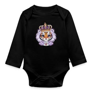 Kawaii tiger with magnificent crown - Organic Longsleeve Baby Bodysuit - black - Front